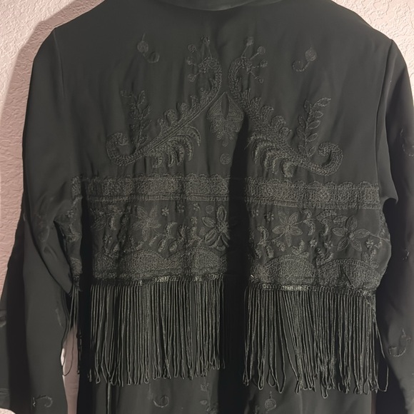 Topshop Black Fringed Western Embroidered Kimono Jacket - Picture 1 of 4